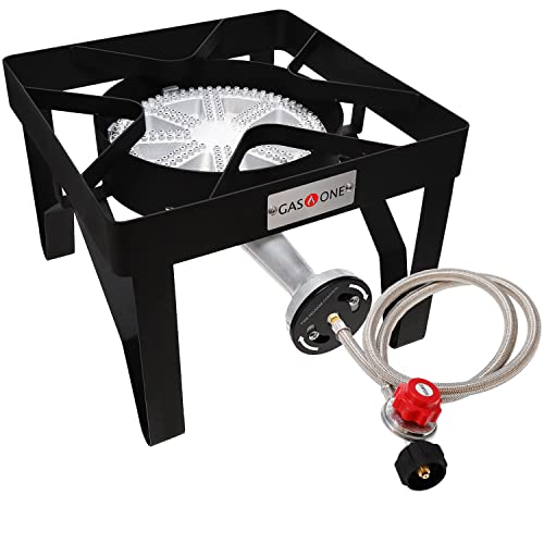 GasOne 200K BTU Propane Burner – Heavy-Duty Propane Stove – Outdoor Burner with Adjustable 0-20Psi Regulator and Steel Braided Hose – Ideal for Home Brewing, Turkey Fry
