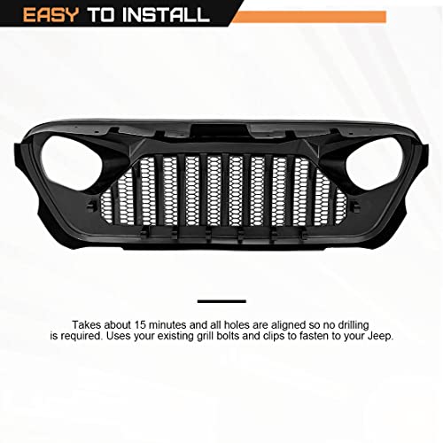 Front Vader Grille Compatible with 2018-2024 Jeep Wrangler JL & 2020-2024 Gladiator JT, w/o TrailCam (Matte Black)