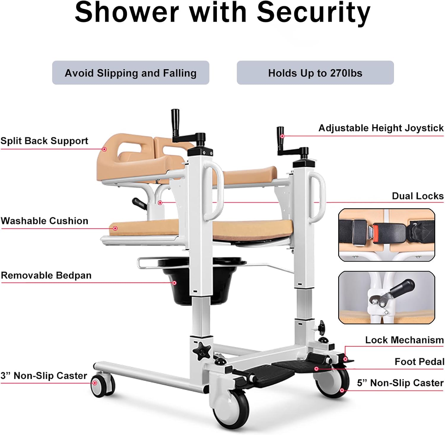 PAYRFV Patient Lift Wheelchair for Home Transport Chair with 180 Split Seat, Patient Transfer Chair Wheelchair Lift Aid, Bedside Commode with Bedpan Bathroom Wheelchair for Handicap Elderly Seniors