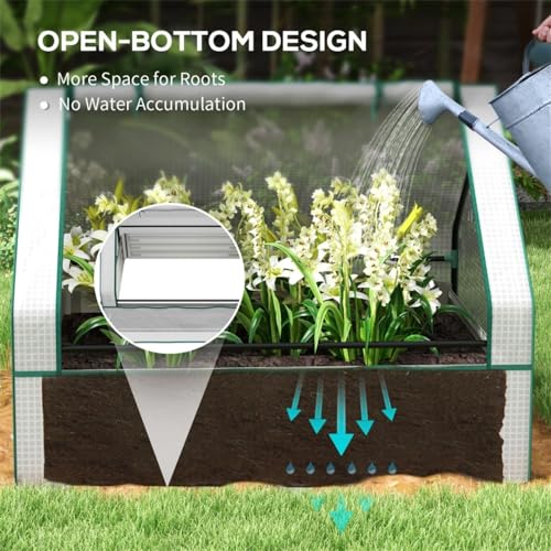 Mini Greenhouse - Garden Bed with Greenhouse Cover - Indoor Outdoor Pop Up Greenhouse with High Strength PE Cover and Roll-up Window - House Plant Protecting Plant from Sun, Rain, and Birds - White