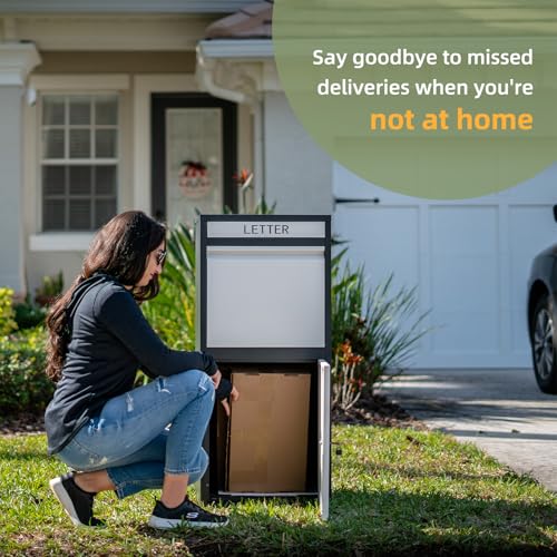 Package Delivery Boxes for Outside, Extra Large Capacity Modern Mailbox, Outdoor Freestanding Porch Box for Packages, Parcel Drop Box for Deliveries with Lockable Secure Storage Compartment
