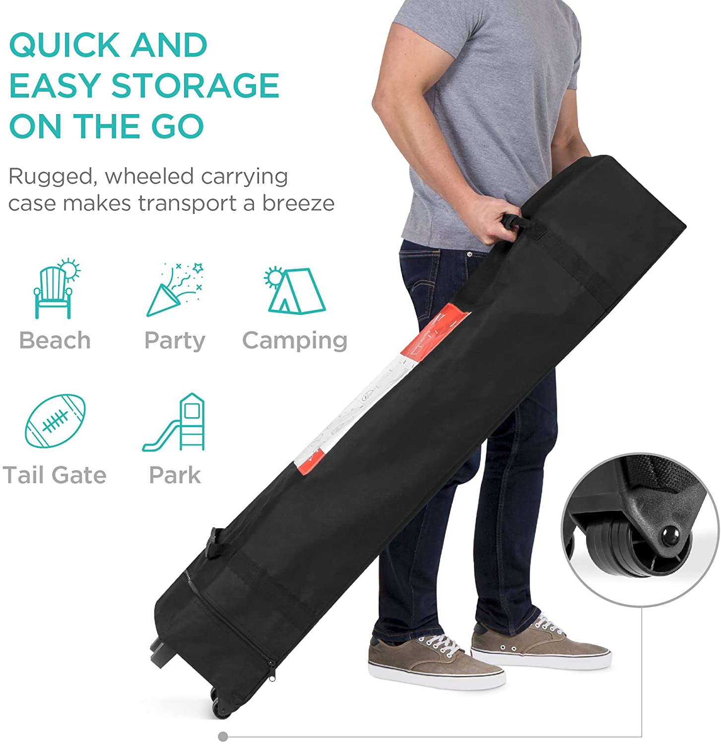 10x10ft 1-Person Setup Pop Up Canopy Tent Instant Portable Shelter w/ 1-Button Push, Straight Legs, Wheeled Carry Case, Stakes - Black