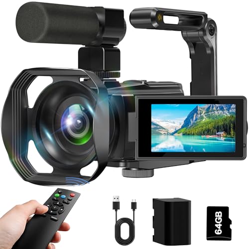 8K Video Camera Camcorder, 64MP IR Night Vision Vlogging Camera,18X Zoom 3.0“ Screen WiFi Camcorder for YouTube with with Microphone, Lens Hood, Stablizer, 64GB SD Card, One 4500mAh Battery