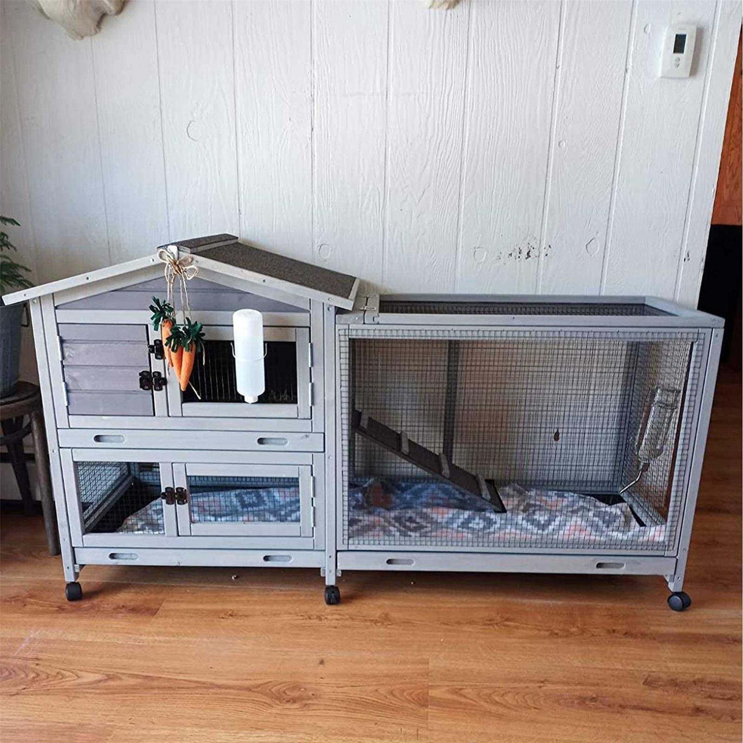 Aivituvin Rabbit Hutch Outdoor Indoor Rabbit Cage Chikcen Coop with Casters Guinea Pig Cage with 3 Deep No Leakage Pull Out Tray - Pet Supplies online store
