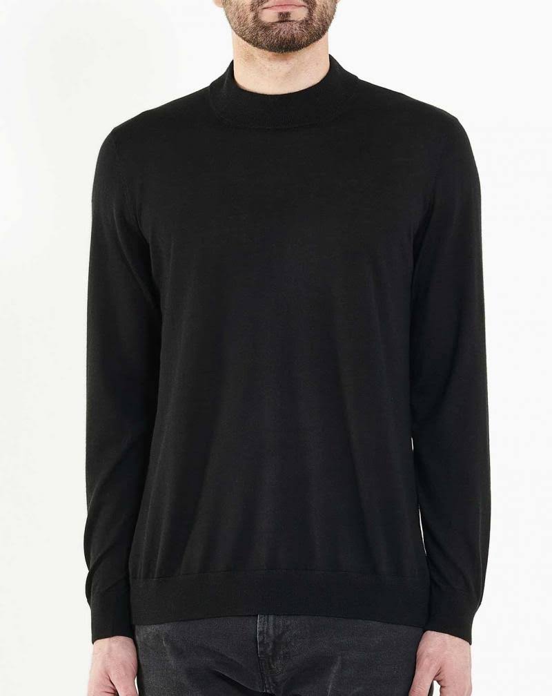Extra-Fine Men's Silk Cashmere Mock Turtleneck - Made in Italy - Black (8010) - L