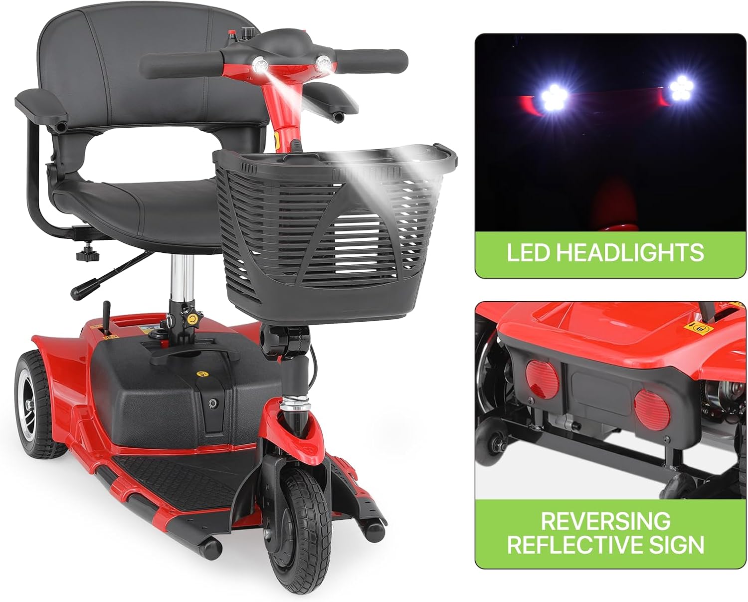Magshion 3-Wheel Folding Mobility Scooter for Adults Foldable Heavy-Duty All-Terrain Electric Powered Mobility Scooter for Seniors