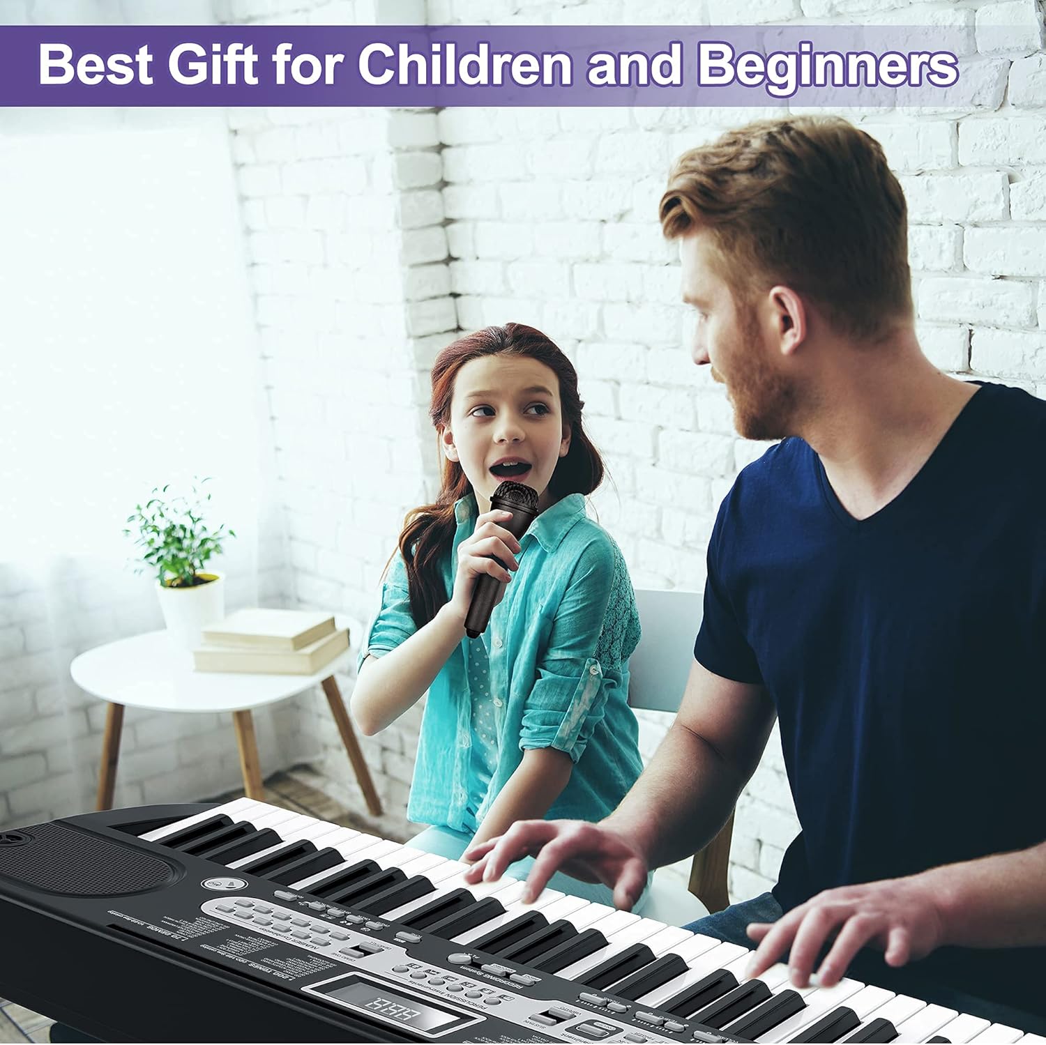 61-Key Electric Keyboard Piano, Amyove Portable Piano Keyboards for Beginners with LCD Display, Headphones, Microphone, Power Supply, Sheet Music Stand, Bench & Stand