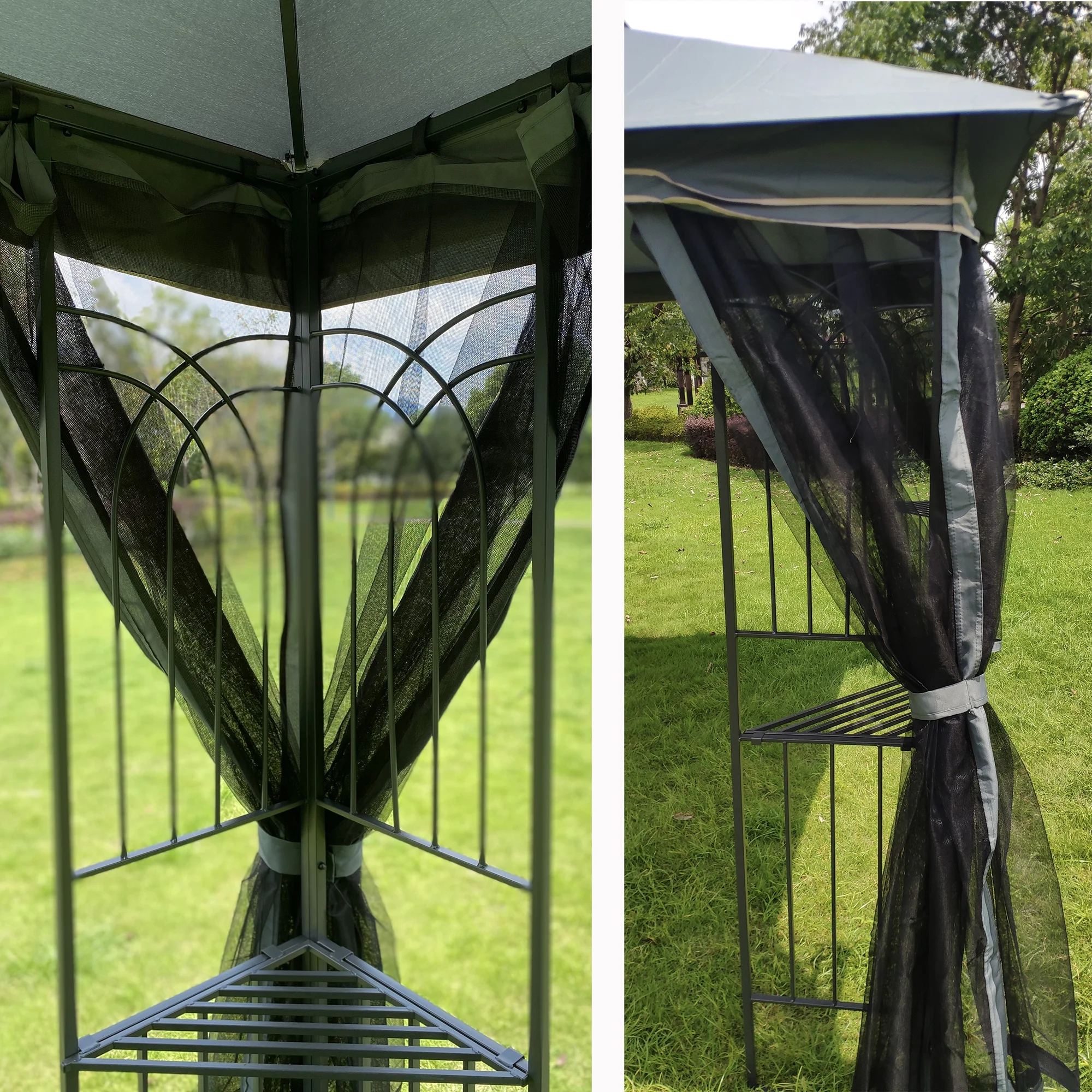13x10 Outdoor Patio Gazebo Canopy Tent With Ventilated Double Roof And Mosquito net(Detachable Mesh Screen On All Sides),Suitable for Lawn, Garden, Backyard and Deck,Gray