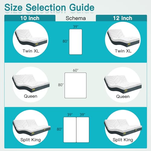 Adjustable Bed Base with 12" Memory Foam Adjustable Mattress (Not Included Bed Frame), Fits Any Bed Frame, Head and Foot Lift, Wireless Remote, Massage, Zero Gravity - Queen