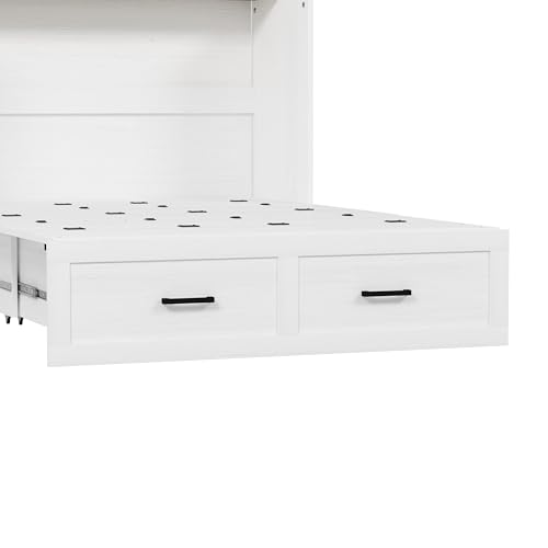 Bellemave Queen Murphy Bed, Cabinet Bed with Charging Station and Storage, Farmhouse Murphy Cabinet with Foldable Panel, Noisy Free, for Guest Bedroom, Living Room, Office, Rustic Gray