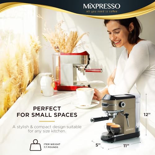 Mixpresso Professional Espresso Machine for Home 15 Bar with Milk Frother Steam Wand, Espresso Maker with Double-Cup Splitter 1450w Fast Heating, Cappuccino and Latte machine 37Oz Water Tank