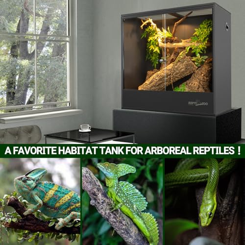 REPTI ZOO 30 Gallon PVC Tall Reptile Terrarium, 18x18x24 Reptile Tank for Frog Lizard Gecko Chameleon Snake, Rainforest Habitat Tank with Sliding Door & Top Screen Ventilation