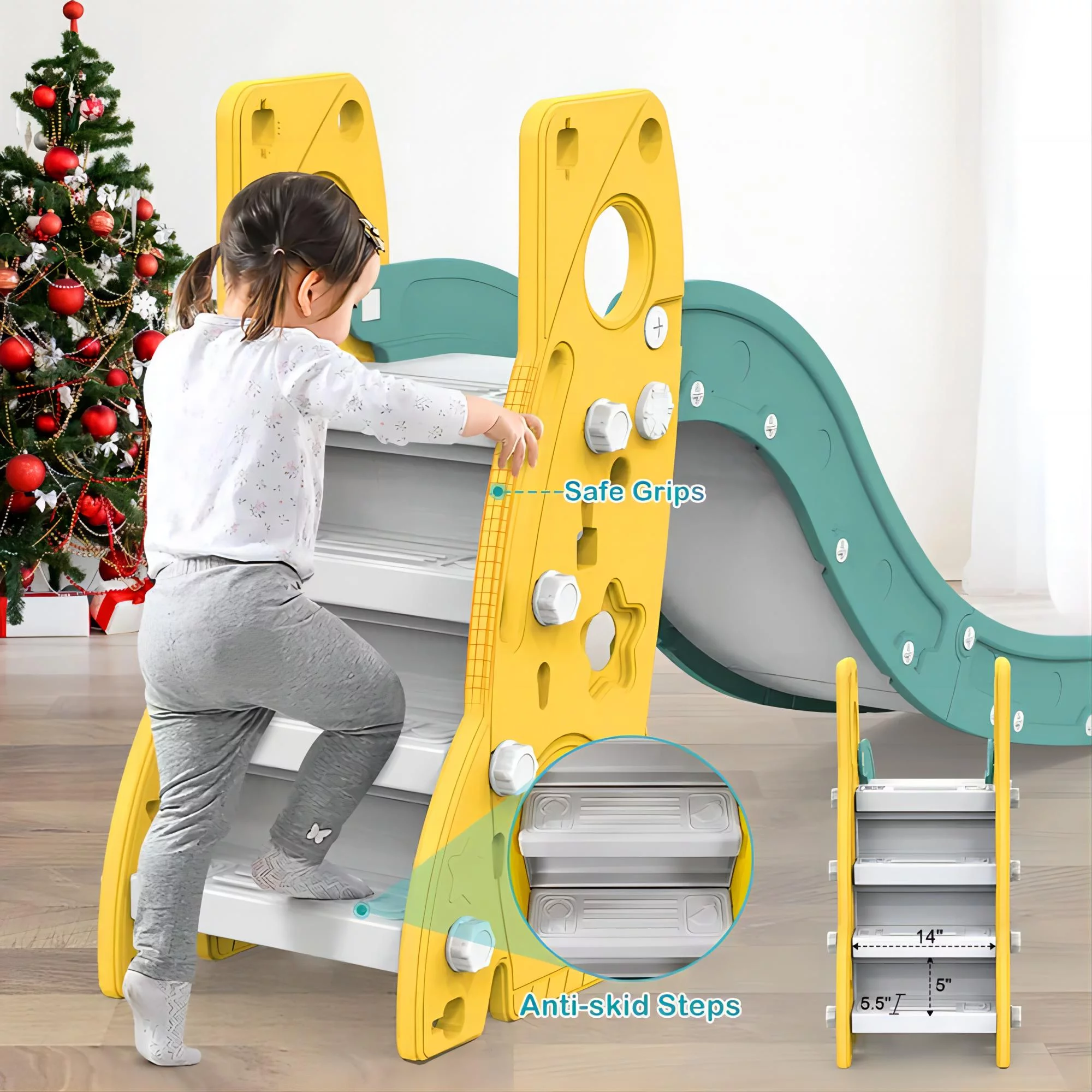 GIKPAL 6 in 1 Toddler Slide and Swing Set, Kids Large Climber Slide Playset with Basketball Hoop Playground Swing Set for Indoor Outdoor Backyard 3-10 Gifts Presents