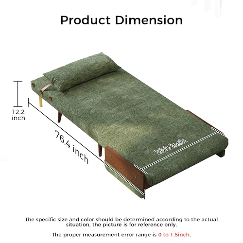 3-in-1 Convertible Chair Bed Sleeper for Adults, Linen Convertable Sleeper Chair with Wooden Arms & Pillows, Foldable Single Futon Sofa Bed (Mid Century with Walnut Arm, 36.6" Wide)