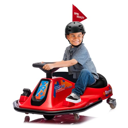 24V Electric Drifting Go Kart for Kids with High/Low Speed, 360 Degrees Rotating Ride On Drift Car, Ride On Drift Car Toys Vehicles, Crazy Cart for Kids 6-12 Years Old, Red