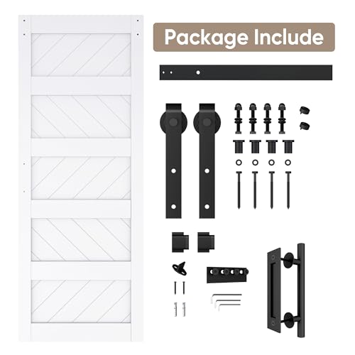 JUBEST 36" x 84" Barn Door, Slding Barn Door Kit Wave Shape Barn Door Panel with Hardware Kit Include, Easy Installation, Solid Wood, MDF & PVC Covered, Black