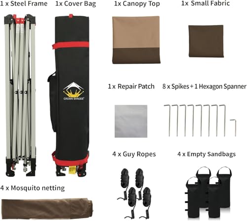 CROWN SHADES 13x13 Pop Up Gazebo, Canopy Tent, Gazebos on Clearance - Outdoor Gazebo for Backyard & Patio Furniture - Carpa Pop Up Tent with Wheeled STO-N-Go Cover Bag (Grey)
