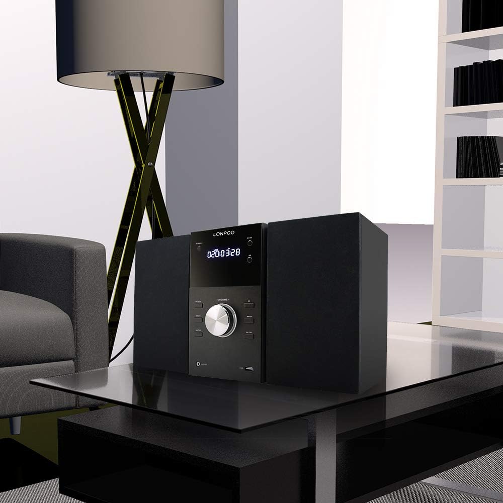 Home Stereo System with CD Player - Micro Shelf System with Bluetooth, FM Radio | USB Port | AUX-in | Earphones Output | Remote Control | DSP Technology | LED Display| Home Stereo Audio (LP-808)