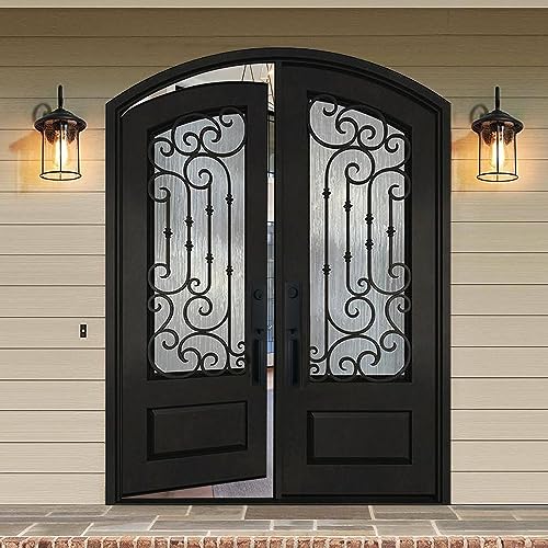 BGW 30X30X80 Left Inswing Matte Black Double Glazed Glass Iron Square Prehung Front Door ID03