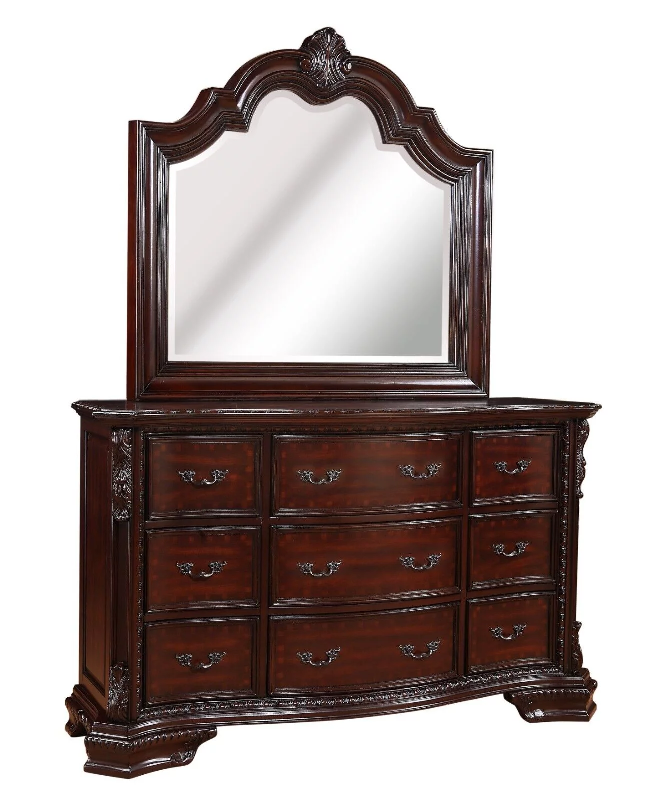 Classic Vintage Style 5Pc King Panel Bed Set Brown Finish Storage Bedroom Furniture Wooden Faux Leather