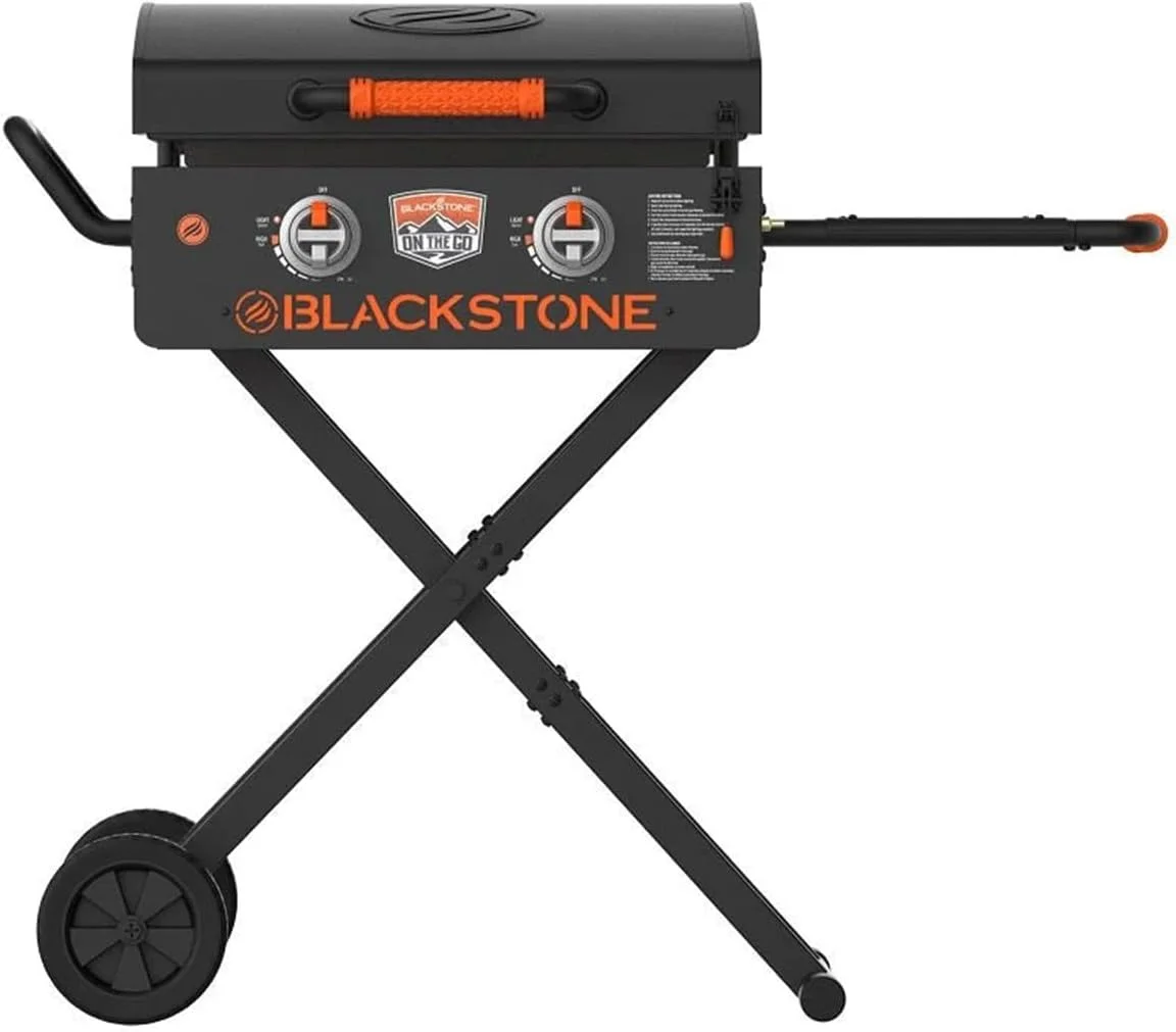 22 inch Blackstone Griddle with Hood and Grill Stand, Foldable Outdoor Flat Top Grill Propane Portable Gas Grill for Camping and BBQ Grill with Blackstone Seasoning, and Wholesalehome Gloves and Cloth