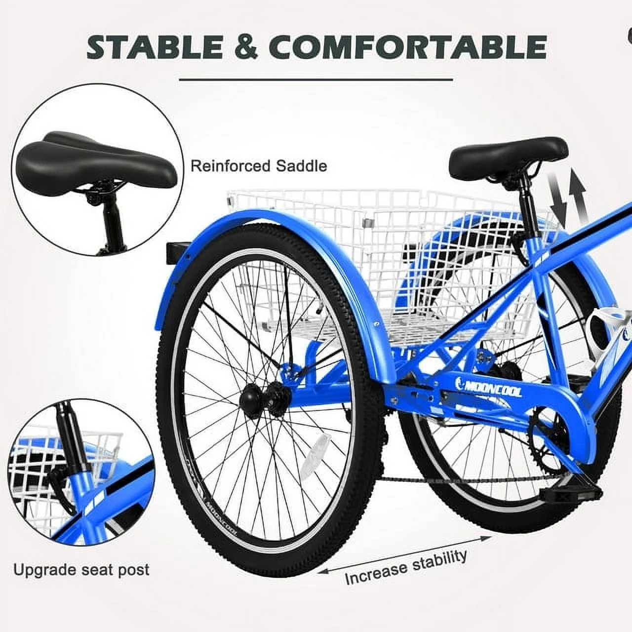 Lilypelle Adult Mountain Tricycle 24/26/27.5 Inch Low step through Mountain Bike Cruiser Trikes for Adults 7 Speed Three Wheel Trike Bike Bicycle with Large Basket