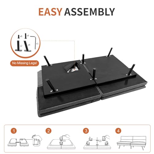 MUUEGM Futon Sofa Bed，Memory Foam Futon Convertible Couch Bed, Sofa Bed Couch,Modern Loveseat Sofa,Sleeper Couch for Small Space，Apartment, Living Room,Adjustable Backrests Armrests,Black