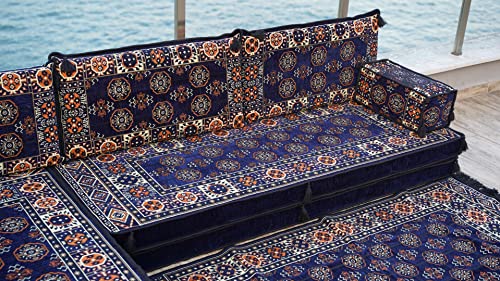 Navy Blue L Shaped Floor Seating Sofa Set, Sectional Sofa, Sectional Sofa, Arabic Majlis, Oriental Sofa, Moroccan Sofa, Bohemian Furniture Set (L Sofa Full Set)