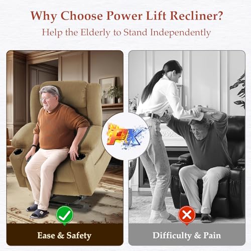 Power Lift Recliner Chair for Elderly - Triple Motor Lift Chairs - Infinite Position Adjust - Power Headrest - Heated & Massage - Lift Assist & 180° Lay Flat - Soft Plush Flannel (Grey)