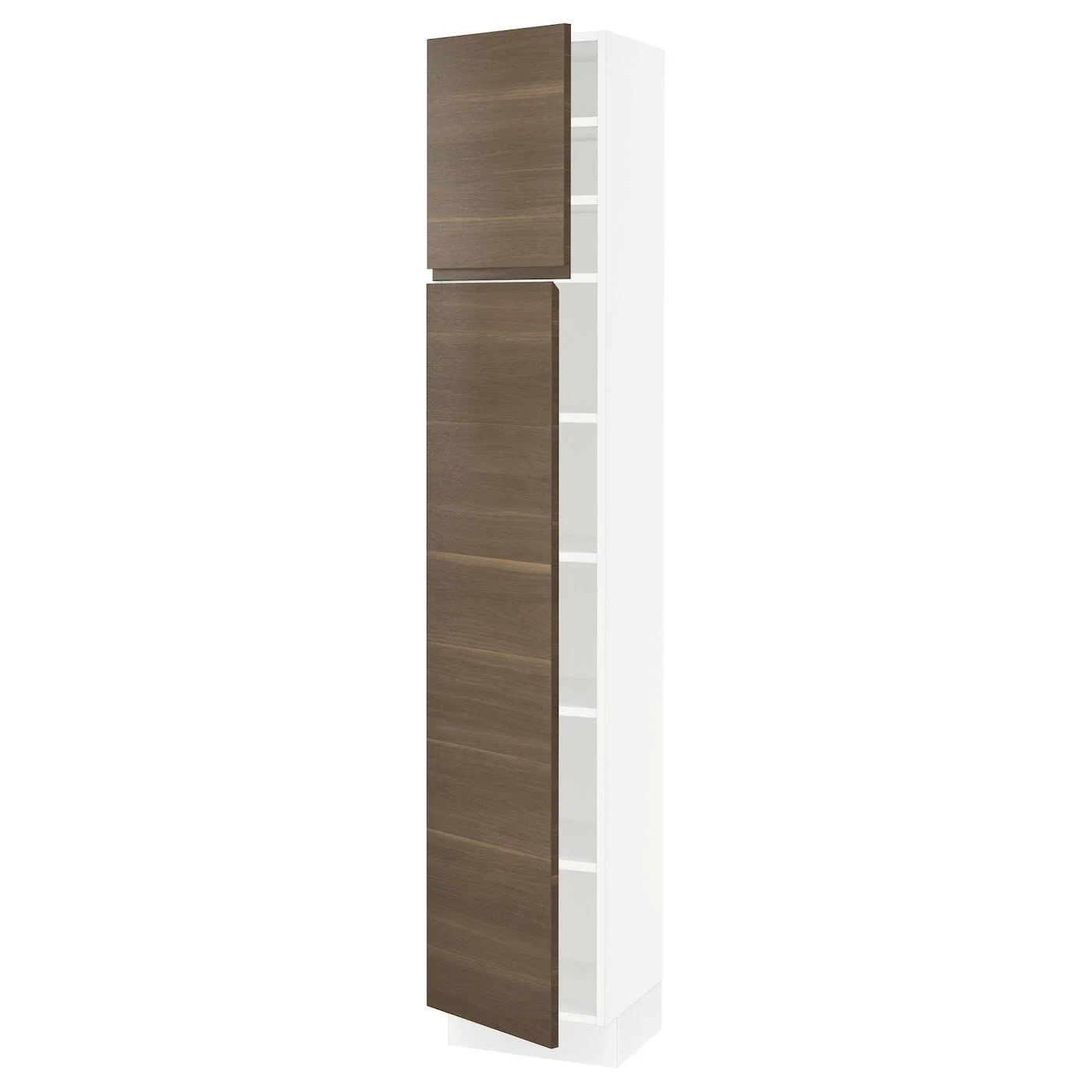 IKEA - SEKTION High Cabinet with shelves/2 Doors, white/Voxtorp Walnut Effect, 15x15x80 59345887