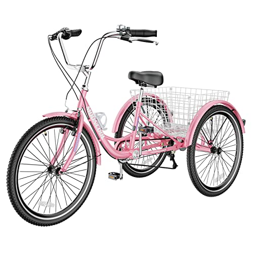 LILYPELLE Adult Tricycle 7 Speed, 3 Wheel Bike Adult, 20/24/26 inch Wheels Cruiser Bikes with Cargo Basket for Seniors, Women, Men