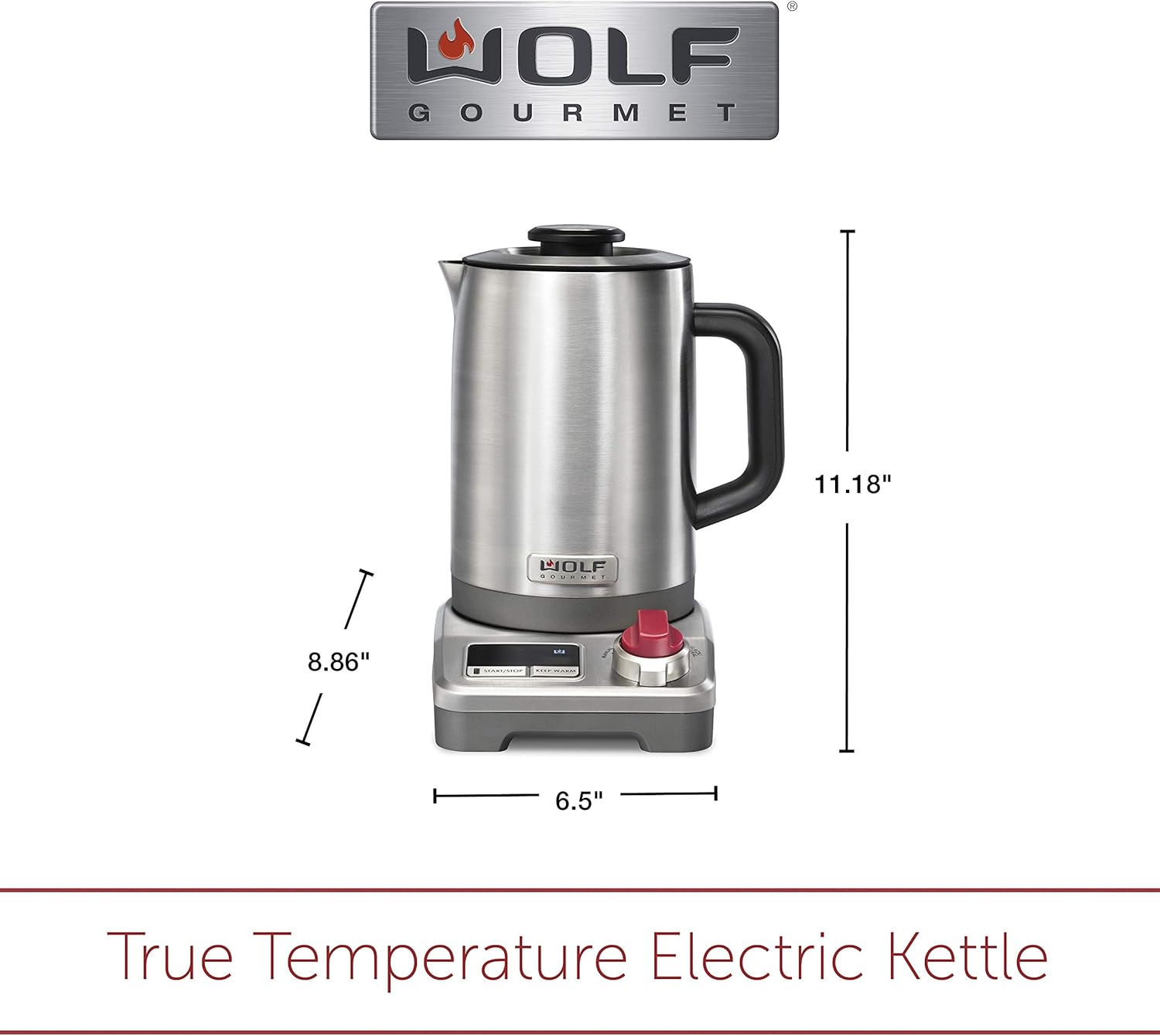 Wolf Gourmet True Temperature Electric Kettle, 1.5 Liter Capacity, WGKT100S
