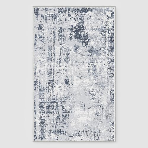 RYB HOME Washable Living Room Rug, 8x10 Large Area Rug for Bedroom, Ultra Soft Faux Wool Non Slip Modern Abstract Farmhouse Floor Carpet for Dining Home Office Nursery Playroom, 8x10 ft, Grey