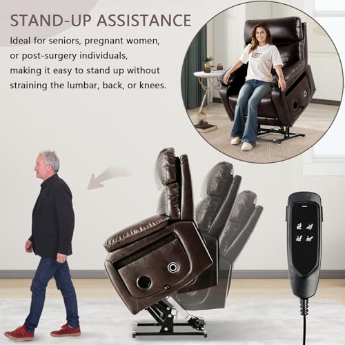 Dual Motor Power Lift Recliner Chair for Adult & Elderly, Infinite Position Lay Flat Lift Chair with Heat & Massage, Cup Holder, Lumbar Pillow, Wireless Charger, USB Ports, Leather (Beige)