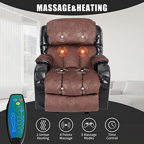 INMOZATA Recliner Chair with Massage and Heat Manual Breathable Leather Massage Rocker Recliner Chair for Adults Comfy Lazy Boy Recliner Sofa for Living Room Home Theater with Cup Holder, Black