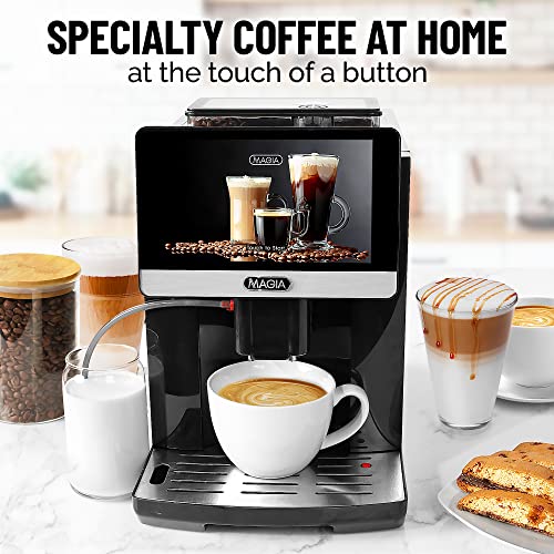 Zulay Kitchen Magia Super Automatic Espresso Machine - Espresso Coffee Maker With Grinder, Milk Frother & Insulated Milk Container - Cappuccino & Latte Machine - Touch Screen, 19 Recipes, Black/Silver