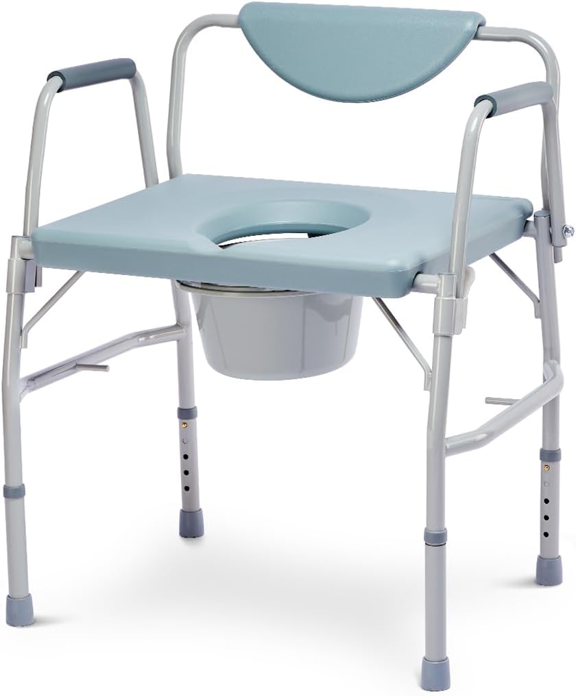 GreenChief 3 in 1 Bariatric Commode 700 LBS, Drop Arm Bedside Commode Chair, Potty Chair with Extra Wide Seat, Raised Toilet Seat with Handles, Bathroom & Bedroom Toilet Commode for Handicap, Elderly