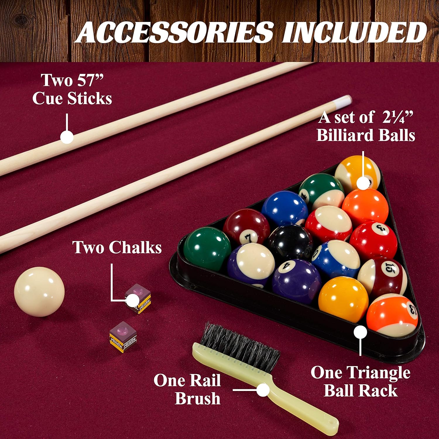 Barrington Billiards 7.5' Belleville Drop Pocket Table with Pool Ball and Cue Stick Set Plus Wall Storage Rack