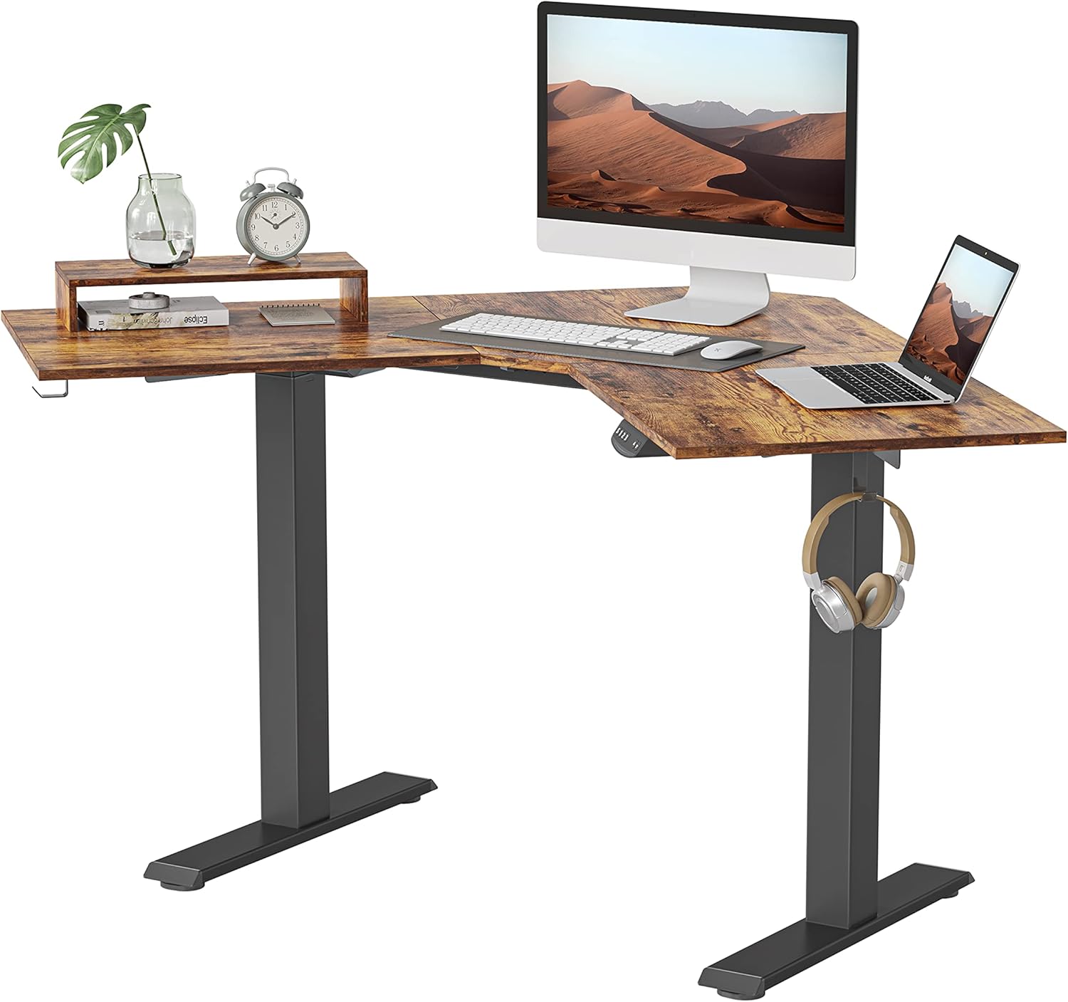 BANTI Dual Motor L-Shaped Electric Standing Desk, 48 Inches Adjustable Height Stand Up Desk, Sit Stand Home Office Desk with White Top/White Frame