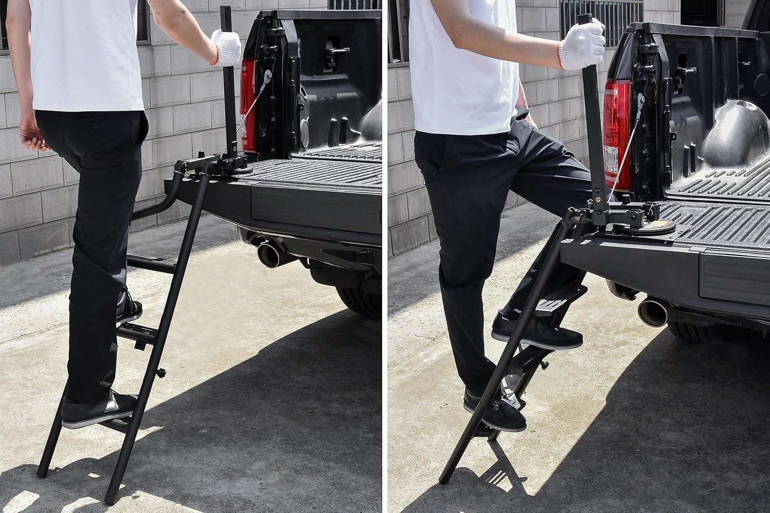 45" Foldable Pickup Truck Tailgate Ladder with Grab Handle, 360° Rotatable Heavy Duty Universal Folding Tailgate Step Ladder with Handrail for Pickup Truck (F250, RAM 2500 etc.) Accessories