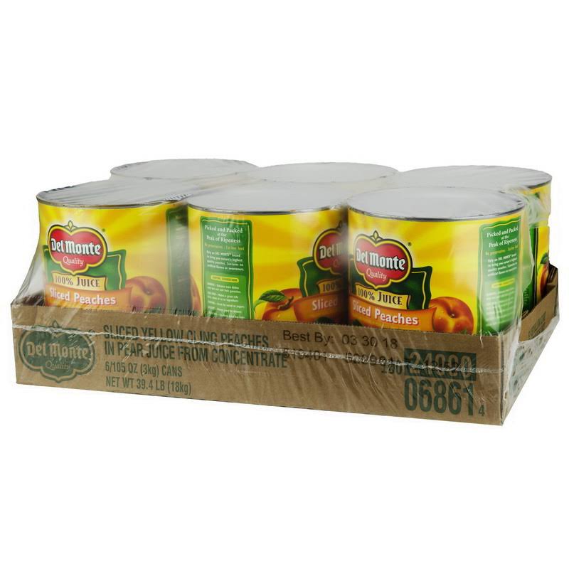 Del Monte in Pear Juice Sliced Yellow Cling Peaches #10 Can - 6 per Case, Price/Case