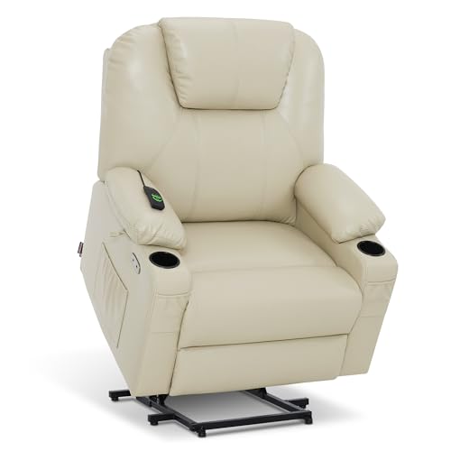 MCombo Power Lift Recliner Chair for Elderly, Lift Chair with Heat and Massage, FSC Certified, USB Ports, Cup Holders, Faux Leather 7040 (Black, Medium)