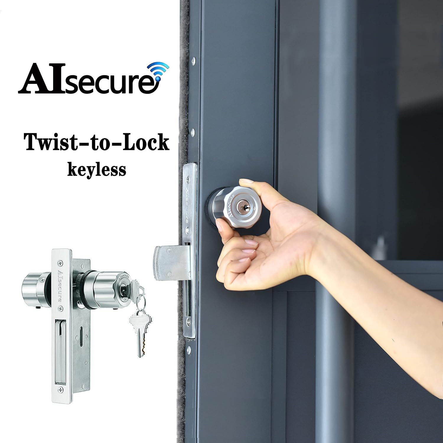 Twist-to-Lock Storefront Door Lock keyless by a Simple Twist with Anti-mislock Button,Backset 1.1/8"(29mm) ,Mortise Lock,Swing deadbolt,Commercial Door Lock,Aluminum Frame Door Lock,hookbolt