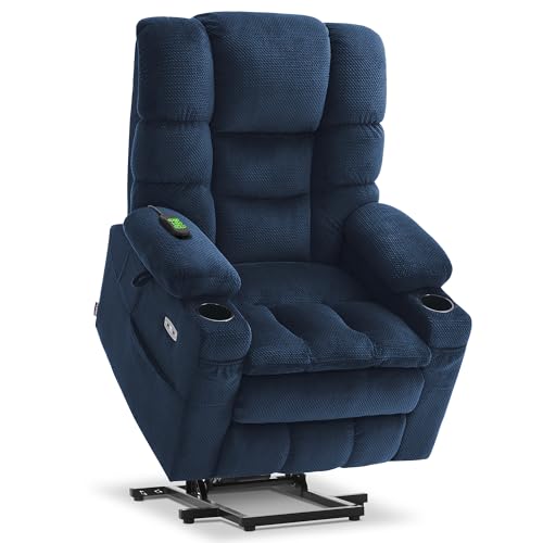 MCombo Large Triple Motor Power Lift Recliner Chair with Massage and Dual Heating, Adjustable Headrest for Tall Elderly People, Fabric 7634 (Grey, Large)