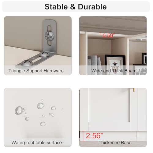 Entertainment Wall Unit for Living Room with Storage Bridge, Modern TV Stand with Glass Doors & Shelves, TV Media Console Table for TVs Up to 70", Entertainment Center with Bookshelves White