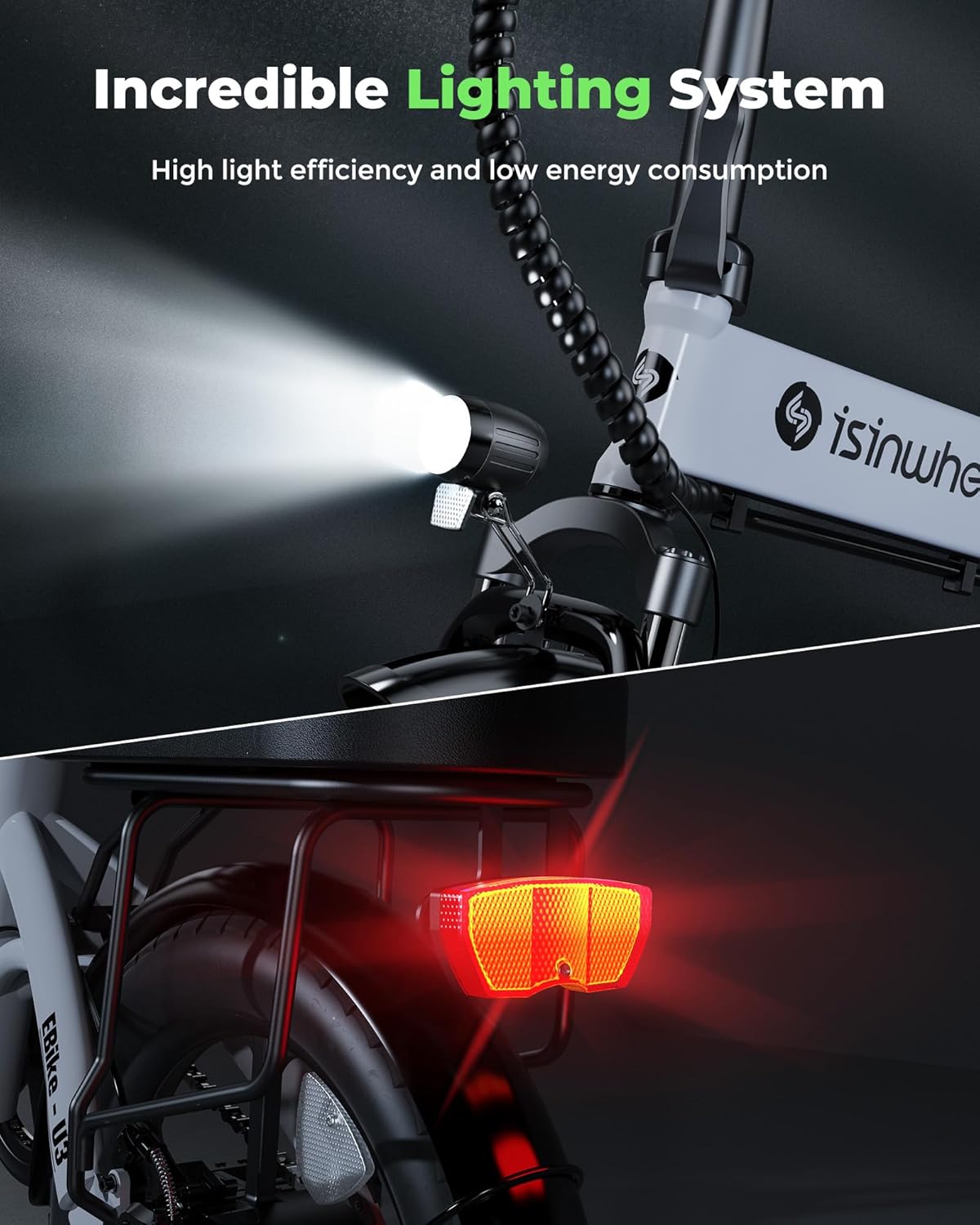 isinwheel U3 16" Foldable Electric Bike Adults, 500W Electric Bicycle, Front Fork Suspension, 19 MPH, UP to 45 Miles Folding Ebike, Suitable for Leisure Riding&Commuting, UL2849 Certified (White)