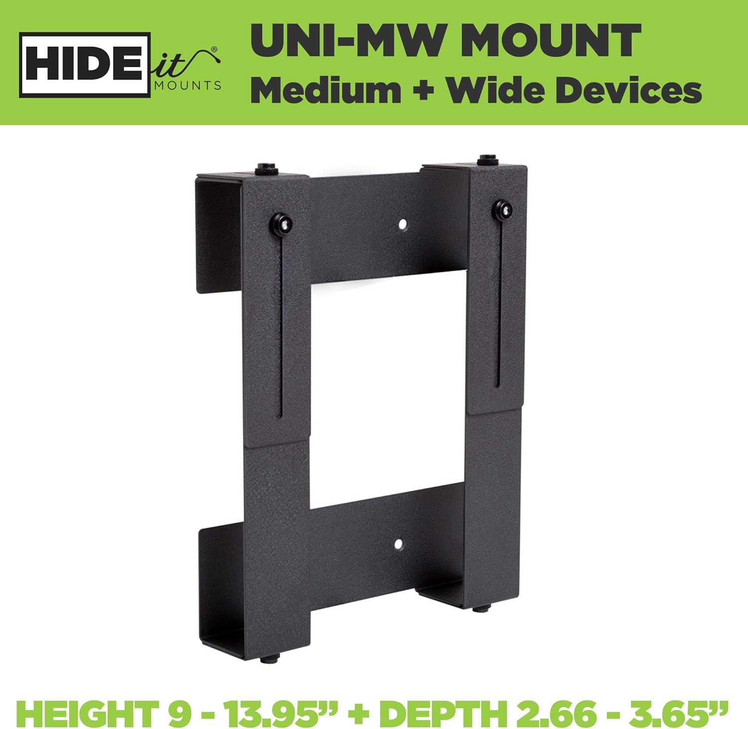 HIDEit Mounts Uni-MW Mount, Black Heavy Duty Steel Adjustable Medium and Wide Device Wall Mount, Hide Your Cable TV Box, Game Consoles, Set-Top Boxes, Satellite Receivers and More Pack of 2
