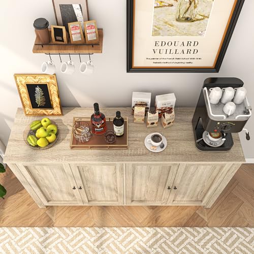 Buffet Cabinet with Storage Farmhouse Buffet Sideboard with 4 Doors, 55'' Large Kitchen Storage Cabinet Wood Coffee Bar Buffet Table for Kitchen, Dining Room, Entryway