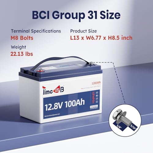 12V 100Ah TM LiFePO4 Marine Battery with Low-Temp Protection, 100A BMS, 15000+ Cycles – Lithium Iron Phosphate Battery for Trolling Motors, Yacht, Boats, RVs, Camping and Off-Grid Power 1 Pack