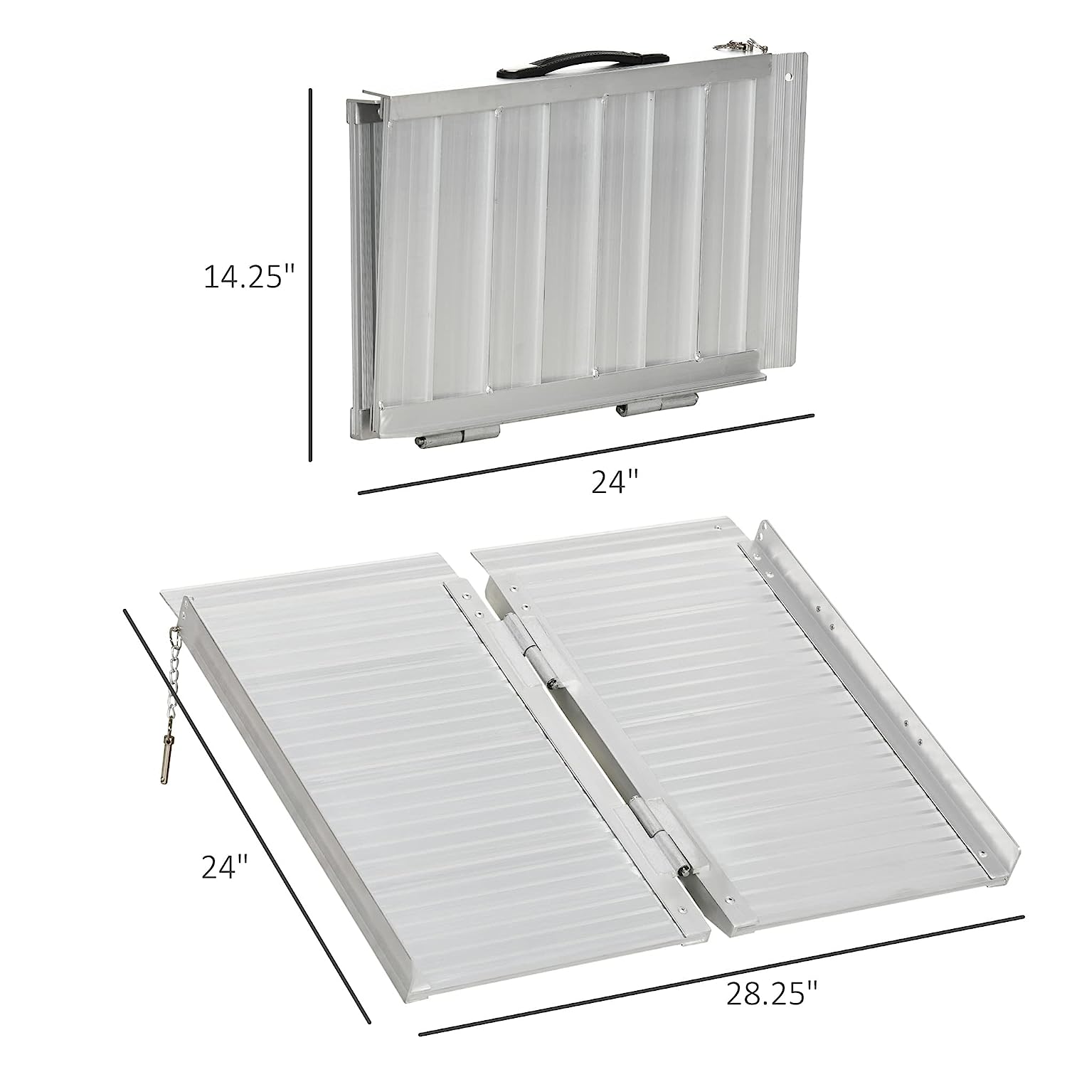 Wheelchair Ramp 8FT, Folding Aluminum Threshold Ramp with Non-Slip Surface, Transition Plates, 600lbs Weight Capacity, Handicap Ramp for Home, Doorways, Curbs, Steps